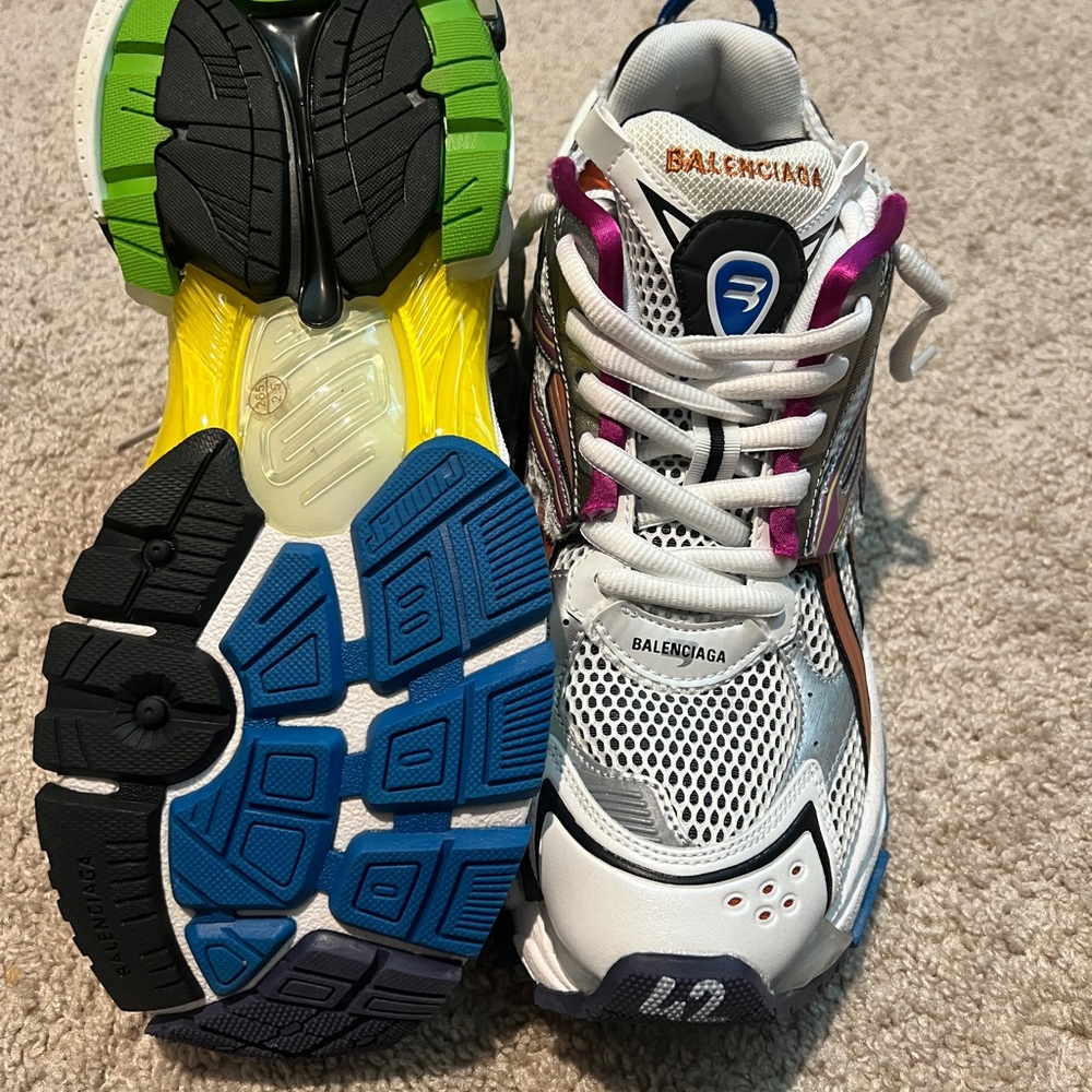 Balenciaga White and Blue Sneakers with Mesh Ventilation